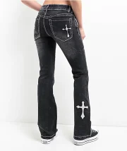 Ninth Hall Alyssia Cross Black Wash Mid Rise Bootcut Jeans