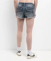 Ninth Hall Alyssia Crosses Blue Wash Denim Shorts - Image 2