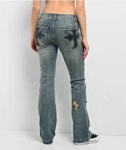 Ninth Hall Alyssia Cross Black Wash Mid Rise Bootcuts Jeans