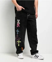 Ninth Hall Ambush Crosses Black Wash Loose Fit Jeans - Image 2