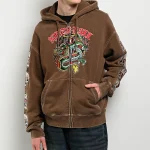 Ninth Hall Dragon Fire Brown Wash Zip Hoodie